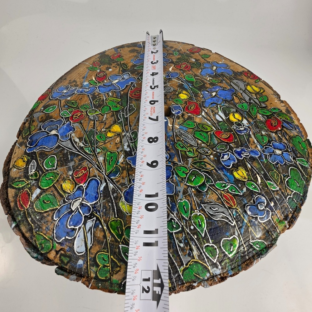 Tamela Blessed Wagner Signed Wood Slice Wildflower Folk Art Painting - Picture 8 of 8